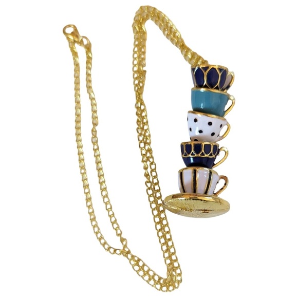 Blue Tea Time Cups Alice in Wonderland Necklace - Picture 5 of 9